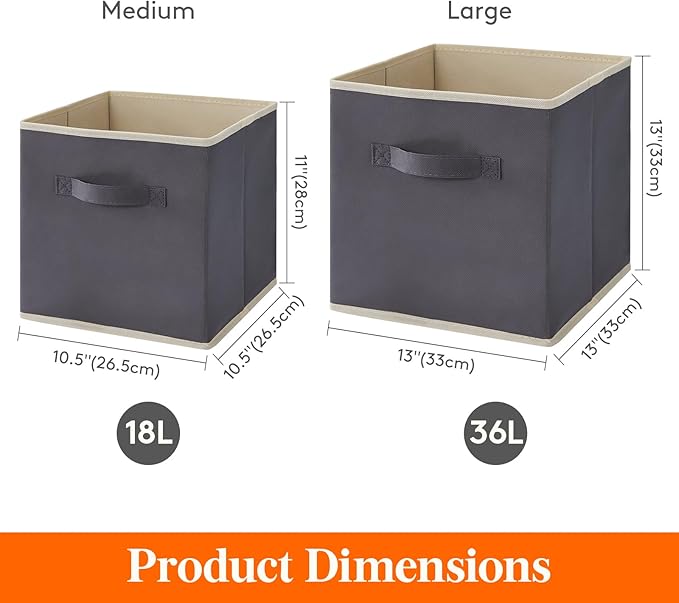 Lifewit Storage Cubes, Foldable Decorative Fabric Storage Baskets for Organizing Home Organizers with Handles for Shelves, Closet, 11 Inch Bins, 18L Gray, 16 Packs