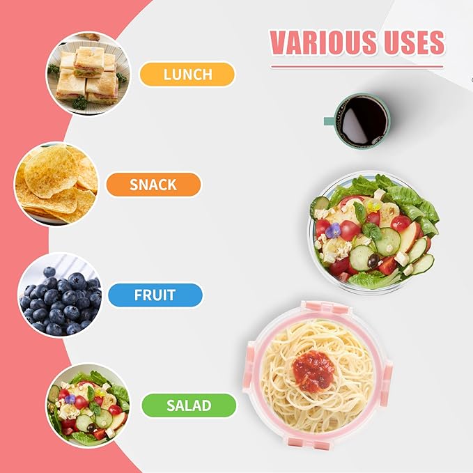 GULFLIN 12 Pack 13oz Small Glass Food Storage Containers with Lids Airtight, Leak-Proof Round Meal Prep Containers Set, Freezer to Microwave Safe