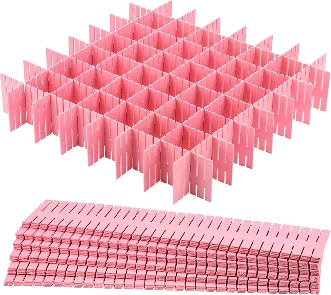 acDesign 40Pcs Grid Drawer Dividers, Adjustable Drawer Organizer for Socks, Underwear, Lingerie, Makeup, Bedroom Office Kitchen Storage (Pink)