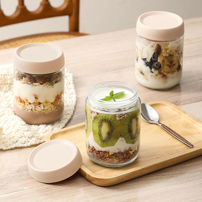 NETANY 6-pack 16oz Glass jars with Airtight Lids, Overnight Oats Containers with Lids, Wide mouth Mason Salad jars