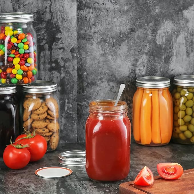 YEBODA 6 Pack Wide Mouth Mason Jars 32oz Glass Canning Jars with Airtight Lids and Bands for Preserving, Jam, Honey, Jelly, Wedding Favors, Sauces