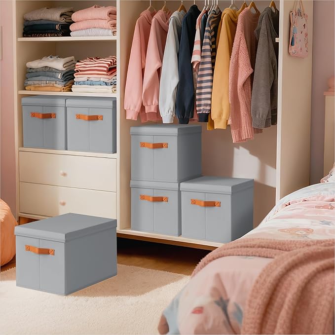 Homsorout Storage Bins with Lids - Large Fabric Closet Bins with Lid, 8 Pack Clothes Organizers and Storage