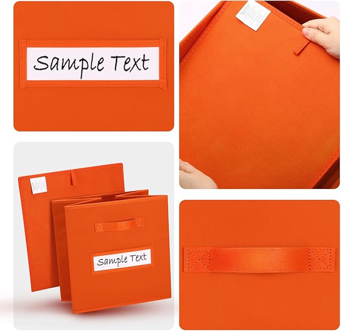 artsdi 13x13 storage cube bins (Set of 10) Foldable Fabric storage cubes with 10 Labels Window Cards & a Pen,13 inch cube storage bins,Closet Organizers for Shelves,Cubby Organizer Boxes,Orange