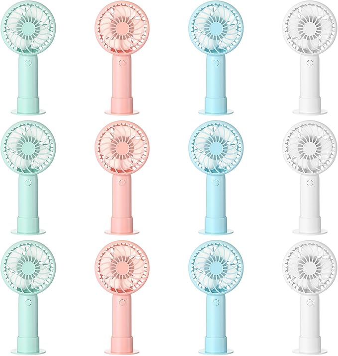 Tujoe 12 Pcs Mini Powerful Handheld Fan 3 Speed Personal Small Portable Rechargeable Fan with Base USB for Women Eyelash Makeup Office Travel Beach Indoor Outdoor (Mixed Colors)
