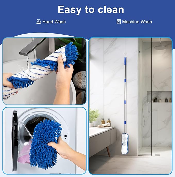 Microfiber Dust Mop for Floor Cleaning - Dual-Sided Washable Pads, Adjustable Stainless Steel Handle (30.7"-56.7") - Wet/Dry Use for Hardwood, Laminate, Tile, Marble Floors with Spin Mop Heads