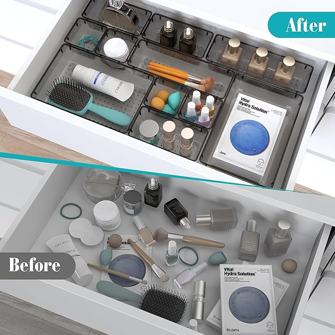 13 PCS Clear Plastic Drawer Organizers Set, Black