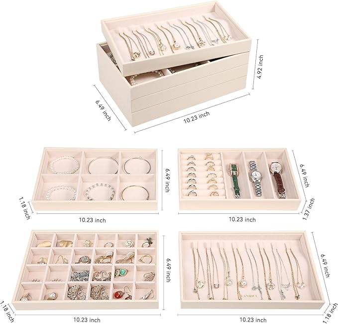 Stackable Jewelry Organizer Trays 4 Set, Apricot