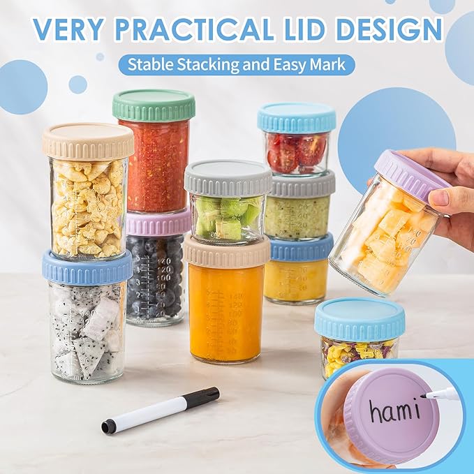 DRKIO 6 Baby Food Jars - 4 & 8 oz, Leak Proof Storage