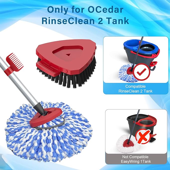 Fatmass Spin Mop Head and Brush Replacement Compatible with O Cedar RinseClean 2-Tank System, 4 Mop Replace Heads, 1 Handle, 1 Base and 1 Scrub Brush Combo Set