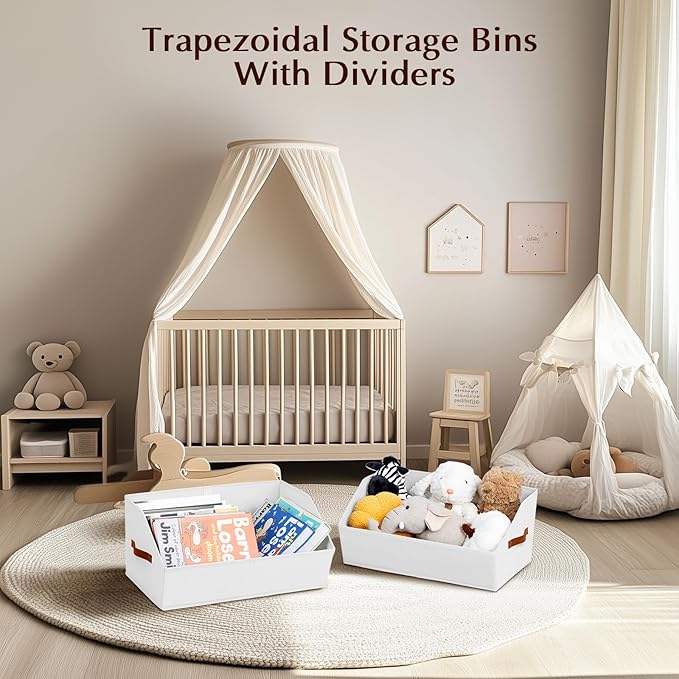 Homsorout Closet Organizers and Storage Bins - 6 Pack Collapsible Divided Trapezoidal Cube Storage Bins Baskets with Orange Handle for Organizing Clothes Blankets, Toys, Books, Towels(White)