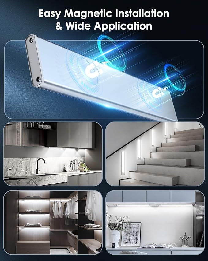 2-Pack Under Cabinet Lighting, Upgraded 3200mAh Rechargeable Under Cabinet Lights Wireless, LED Motion Sensor Light Indoor Closet Lights Under-counter Light Fixtures for Kitchen, Hallway, Pantry, 14in