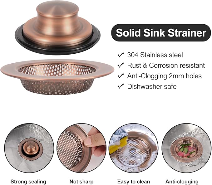 RQYEKDO Kitchen Sink Strainers Sink Stopper Kits, Stainless Steel Sink Drain Strainer Set