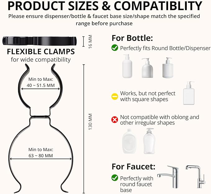 RV Round Soap Dispenser Holder, Durable Stainless Steel Organization Accessories to Secure Soap Bottle, for Camper, Camper Van or Motorhome, Fits Round RV Faucets & Bottles, Easy Snap-On, Space-saving