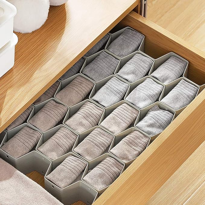 Poeland Drawer Divider Organizer DIY Plastic Grid Honeycomb Drawer Divider Gray 2 Pack