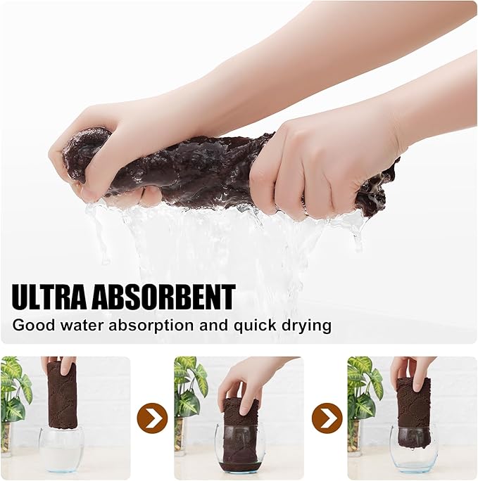 Homaxy 12 Pack Kitchen Dish Cloths (10 x 10 Inches, Brown), Super Soft and Absorbent Coral Velvet Dish Towels, Nonstick Oil Fast Drying Microfiber Cleaning Cloth, No Lint Household Dishcloths