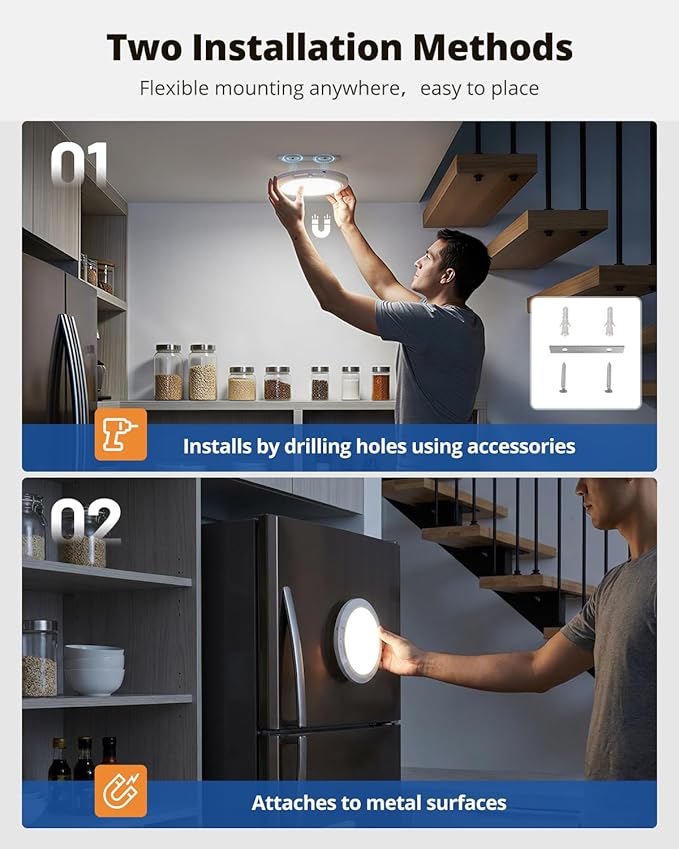 wowatt 10000mAh Rechargeable Ceiling Light with Remote, 3 Color Temperatures & Brightness Dimmable, Wireless Ceiling Light with Magnetic Design, Battery Ceiling Light for Shower Hallway Pantry(2 Pcs)