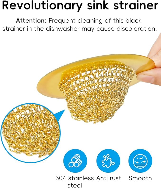 Wokdada Gold Sink Strainer, Reversible Mesh Sink Strainer with 304 Stainless Steel