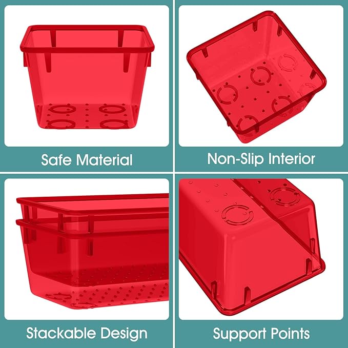 25 PCS Plastic Drawer Organizer Set, Clear Red