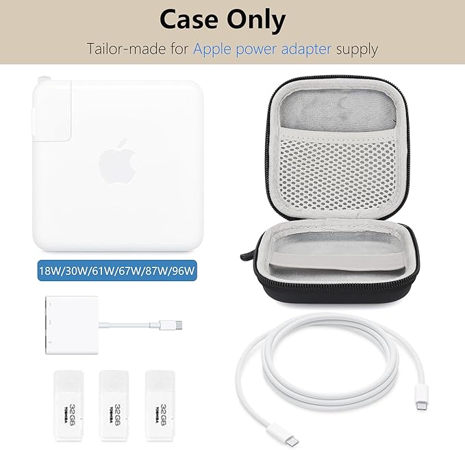 Charger Case for Macbook, Portable Tech Electronic Organizer Bag, Travel Storage Pouch for Laptop Accessories, MacBook Power Adapter, Charging Cords, USB Drives, Power Bank (Black PU, M)