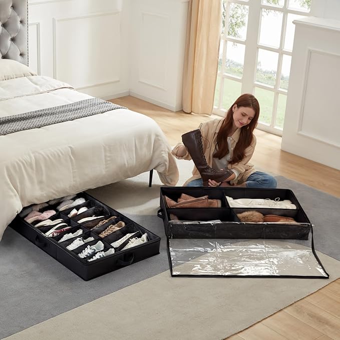 Under Bed Shoe Storage Organizer 1 Pack(16 Shoes Cells+4 Boots Cells)
