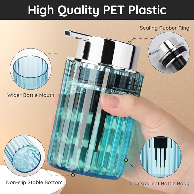 Segbeauty 10oz Plastic Blue Refillable Foaming Hand Soap Dispenser 2pcs, 300ml Empty Foam Bottle Container, Face Wash Foam Pump Bottle for Kitchen, Shaving Foaming Bathroom Countertop Soap Dispensers