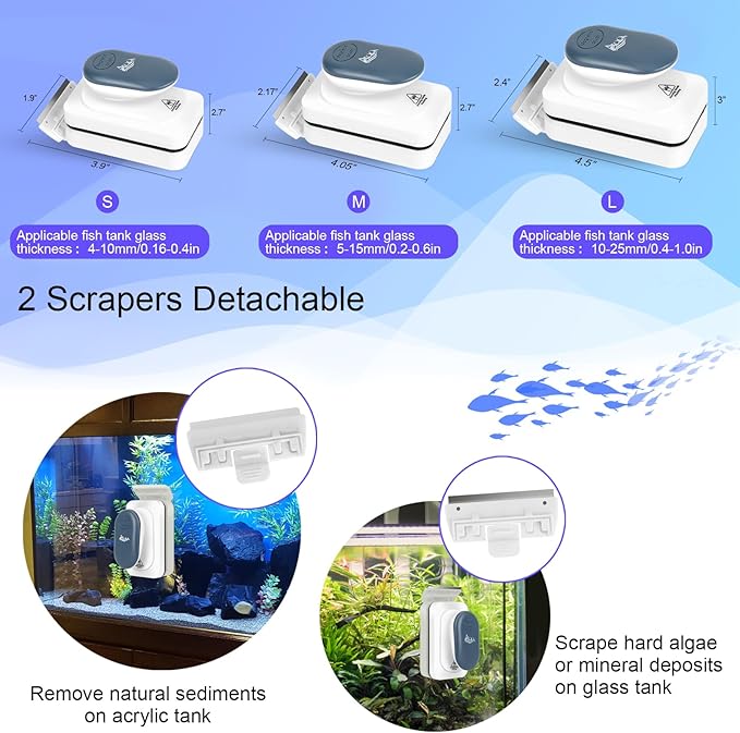 AQQA Aquarium Strong Magnetic Cleaner Brush, Fish Tank Glass Algae Magnet Cleaning Tool Floating Cleaner Scrubber Brush with 2 Detachable Scraper