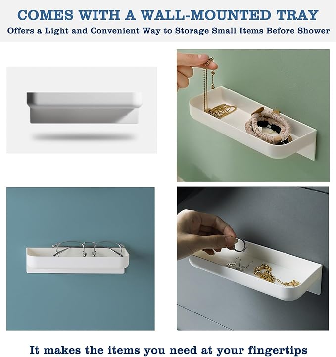 RANKADO Luxury Shower Soap Dispenser Bathroom with Tray,Drill Free Shampoo and Conditioner Dispenser with Mounting Tapes,Shower Soap Dispenser with Labels,Shampoo Dispenser for Shower Wall