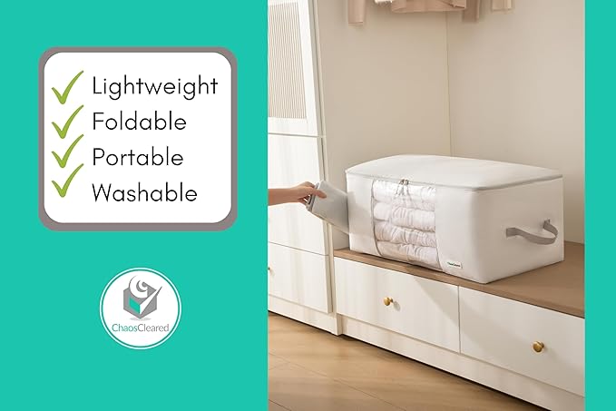 Comforter Storage Bag - Folding Organizer bag for King/Queen Comforters, Pillows, Blankets, Bedding/Quilt, Blanket, Duvet, Mothproof Space Saver