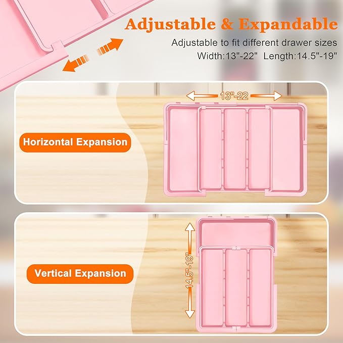 Spaclear Large Utensil Drawer Organizer Expandable Silverware Organizer for Kitchen Drawer Adjustable Cooking Utensil Holder Cutlery Flatware Tray