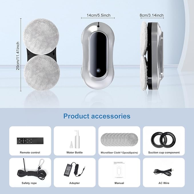 Automatic Window Cleaning Robot, Auto Dual Water Spray & AI Path Planning,Edge Detection & Remote Control, Smart Window Cleaner Robot for Highrise Glass Inside & Outside
