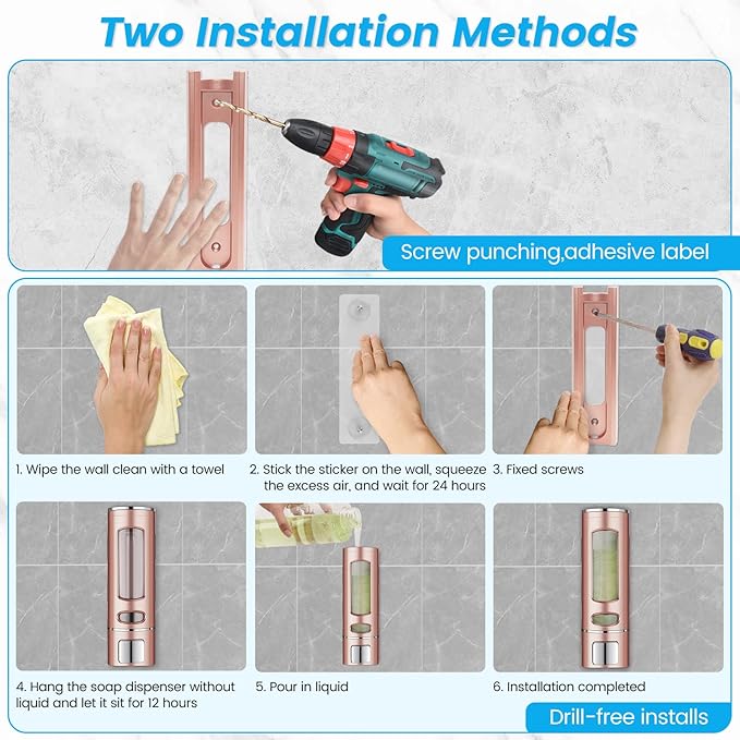 Single Wall Mounted Hand Soap Dispenser, 13.5oz/400ml Pink Bathroom Shower Dispenser Refillable Liquid Lotion Soap Dispenser for Bathroom Kitchen Hotel (Pink)