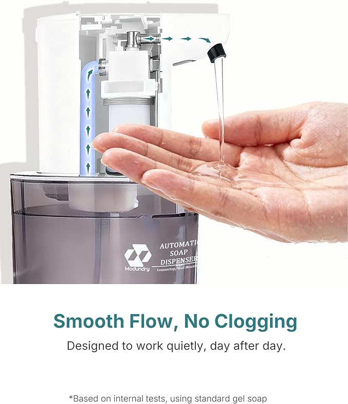 Automatic Soap Dispenser Touchless, 4-Level Adjustable Liquid Soap Dispenser, 13.5oz/400ml USB Rechargeable, IPX5 Waterproof, Countertop or Wall Mount, for Kitchen Bathroom, White
