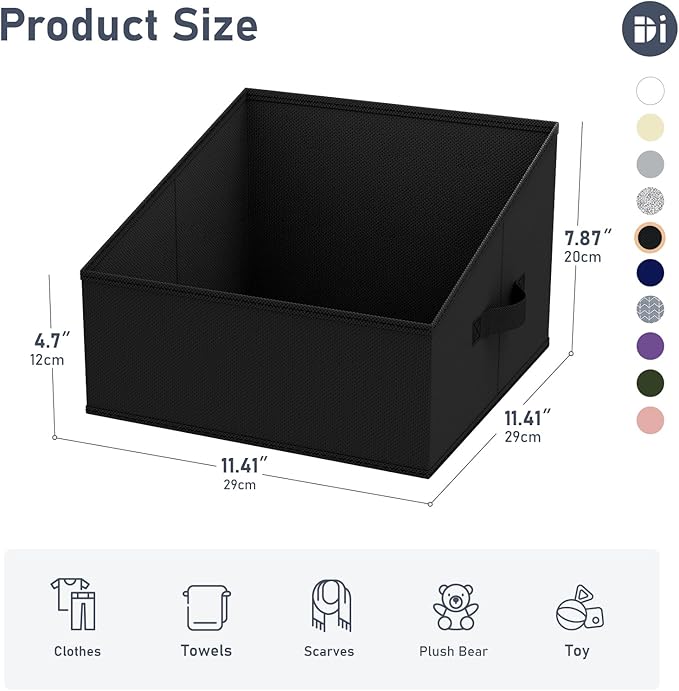 Closet Storage Bins 8 Pack, Fabric Trapezoid Closet Organizer Bin, Black