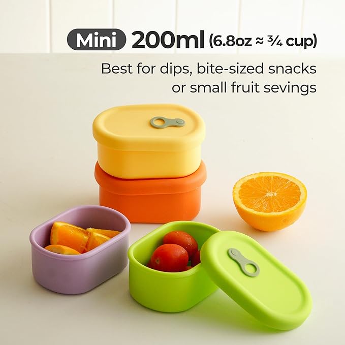 Premium Korean-Made Silicone Airtight Food Container with Steam Vent – BPA Free, Leakproof, Microwave & Freezer Safe Meal Prep. & Leftovers Storage (Mandarin Orange, 7 floz)
