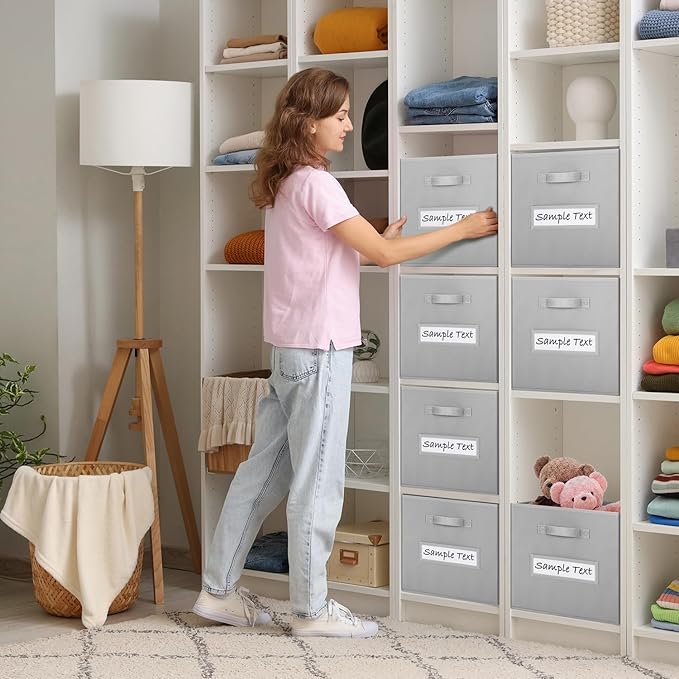 artsdi 13x13 storage cube bins (Set of 10) Foldable Fabric storage cubes with 10 Labels Window Cards & a Pen,13 inch cube storage bins,Closet Organizers for Shelves,Cubby Organizer Boxes,Light Gray