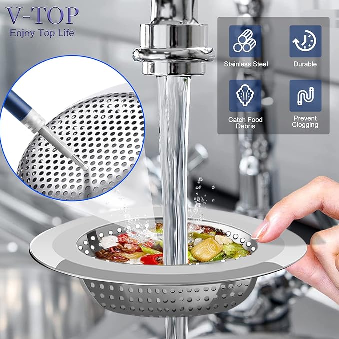 V-TOP Kitchen Drain Strainer Stopper 4 Pack, Universal 6 Inch Silicone Plug Anti-Clogging Stopper Cover