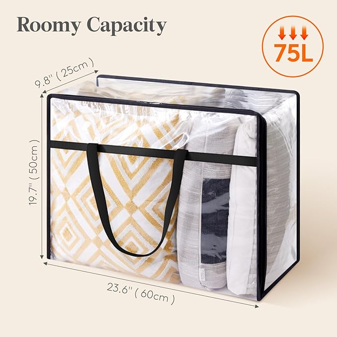2 Pack Clear Clothes Storage Bags, 75L Plastic Blanket Storage Bag