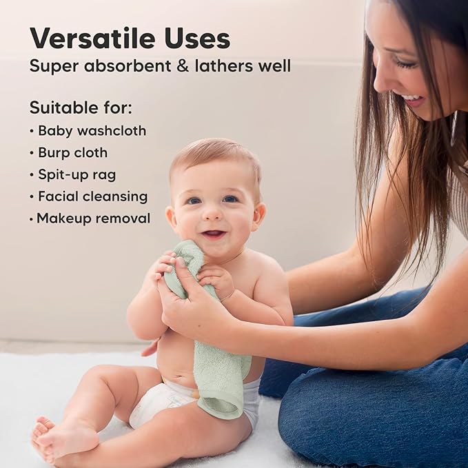 6-Pack Baby Washcloths – Soft Absorbent Viscose from Bamboo Washcloths for Face, Body, Baby Towels for Newborn, Kids, Toddlers, Infant,Gentle on Sensitive Skin,10x10 Reusable Face Towels(Stone/Dove)