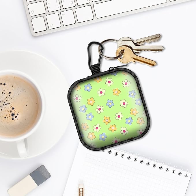 Square Data Cable Earbud Charger Coin Storage Bag Shockproof and Drop-Proof EVA Material Compatible with AirPod(Cute Flowers)