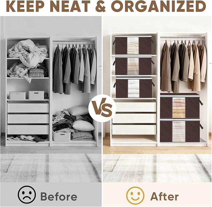 6 Pack Clothes Storage Bags, Brown, 6 Pack