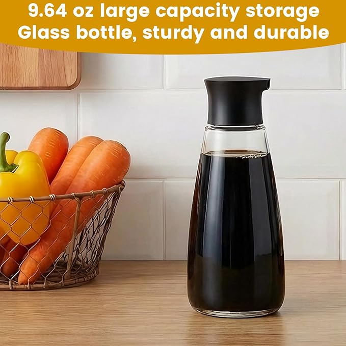 Chef’s Precision Pour Glass Oil & Vinegar Cruet, 9.6oz Kitchen Glass Soy Sauce Dispenser Bottle with Dripless Spout & Vacuum Pouring for Olive Oil, Soy Sauce, BBQ - for Countertop, Cooking, Gifting