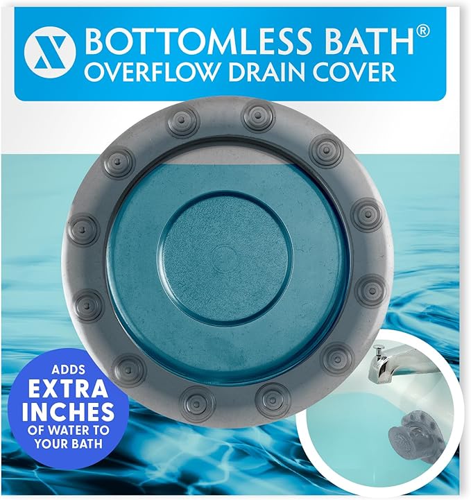SlipX Solutions Bottomless Bath Overflow Drain Cover for Tub, Adds Inches of Water to Bathtub for a Warmer Deeper Bath, Spa Accessories, Drain Block