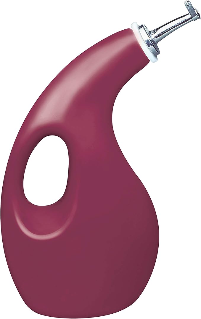 Rachael Ray Solid Glaze Ceramics EVOO Olive Oil Bottle Dispenser with Spout - 24 Ounce , Red