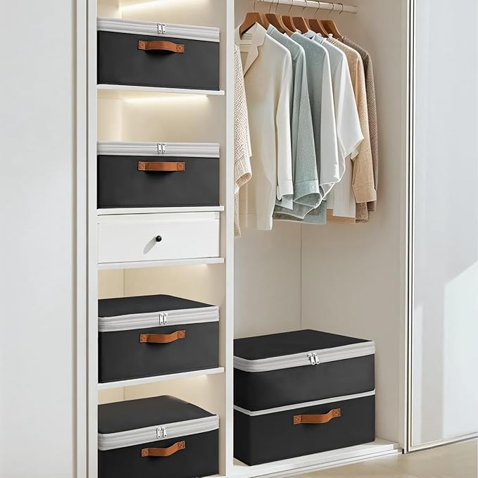 Homosorout Large Closet Storage Bins - Compression Organizer Bins, Stackable Closet Organizer, Expandable Under Bed Storage Containers for Clothes, Towels, Sheet, 2 Pack, Black