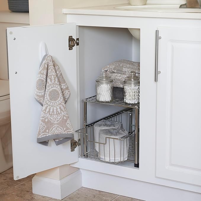 Household Essentials Silver 1237-1 Free Standing Pull Out Cabinet Organizer Shelf | Single, 16.5" Deep