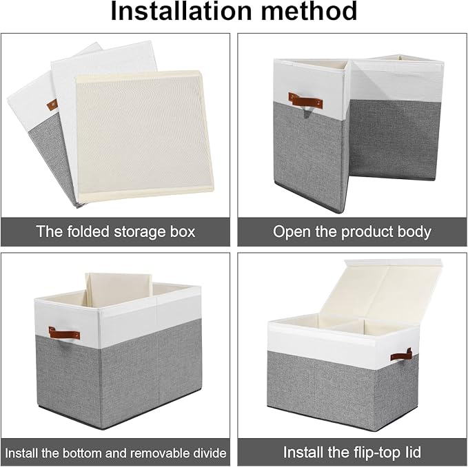 Gowee Large Toy Storage Box with Lid, Sturdy Toys Storage Chest Bin Organizer Basket with Dividers for Kids, Boys, Girls, Nursery, Closet, Bedroom, Playroom 25"x13" x16" (Grey and White)