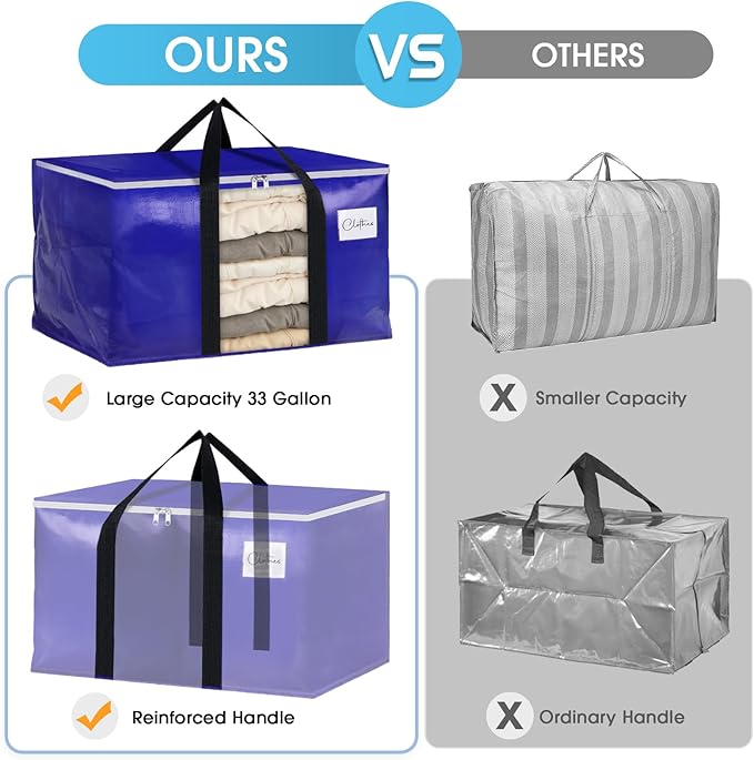4 Pack Moving Bags with Clear Window, Blue,33 Gallon
