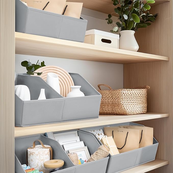 Homsorout Closet Organizers and Storage Bins - 8 Pack Collapsible Divided Trapezoidal Cube Storage Bins Baskets For Organizing Clothes Blankets,Toys, Books, Towels(Light Grey)
