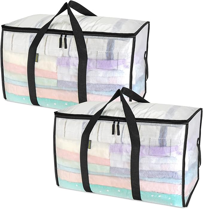 2-Pack Oversized Moving Bags with Reinforced Handles, Clear, 2-Pack