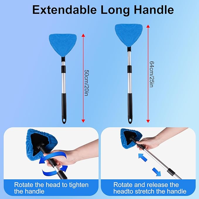 BITOPE Car Windshield Cleaner Kit - 3 Pads, Extendable Tool